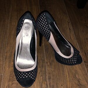 Classy black fishnet and nude heels